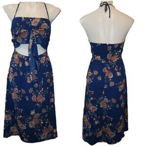 ❤️ 4/$20 Trixxi dress Women's medium sleeveless Keyhole Floral print blue Ties